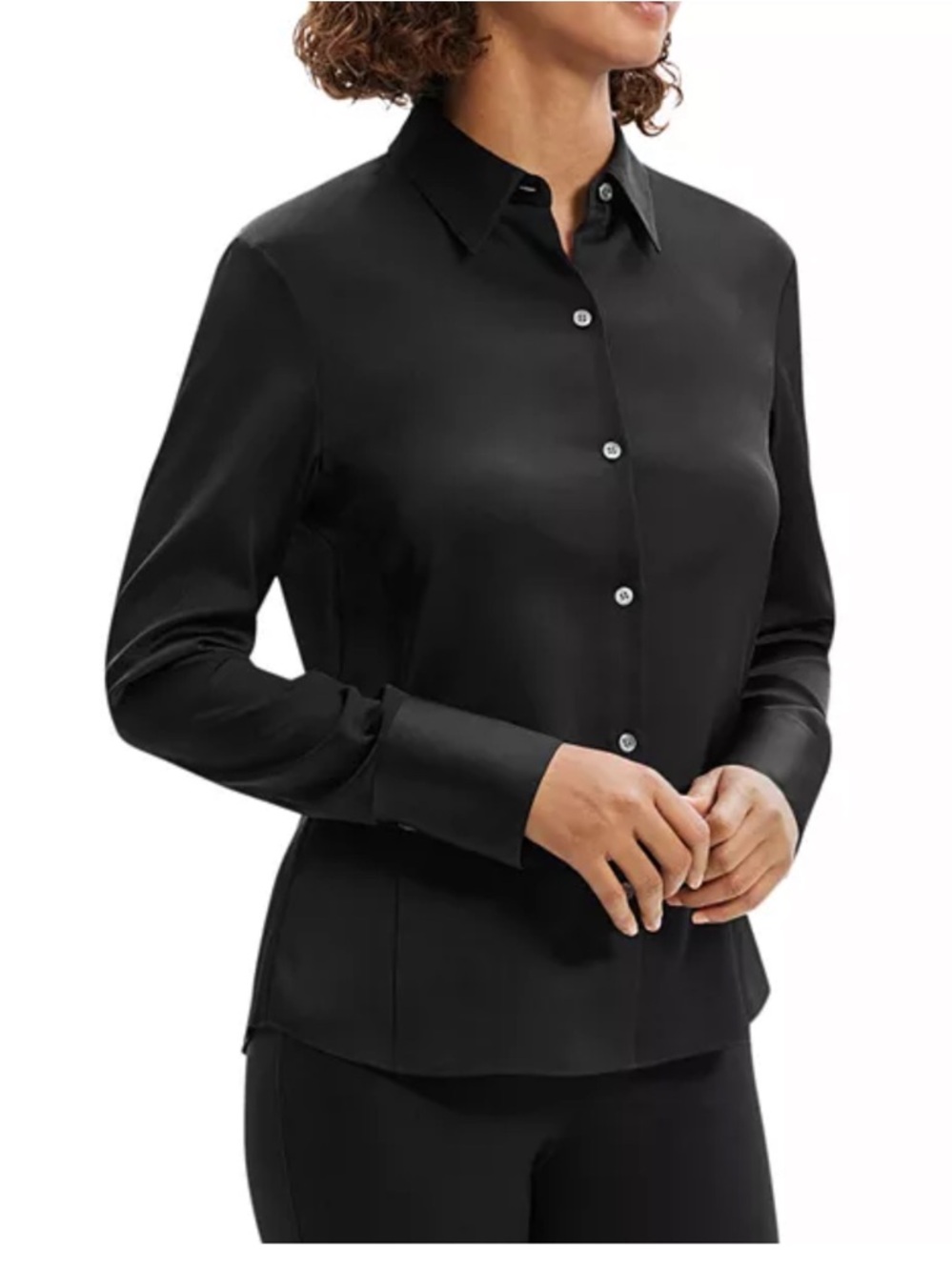 Theory Black Silk Blouse Button-Down Shirt - Picture 2 of 9